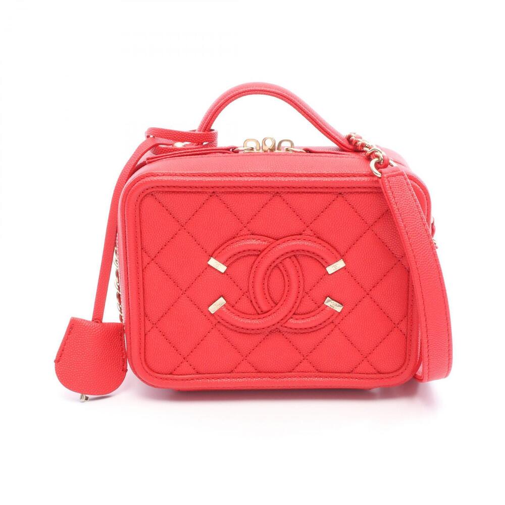 Chanel CC Figley Vanity Bag Shoulder Calfskin Leather Red